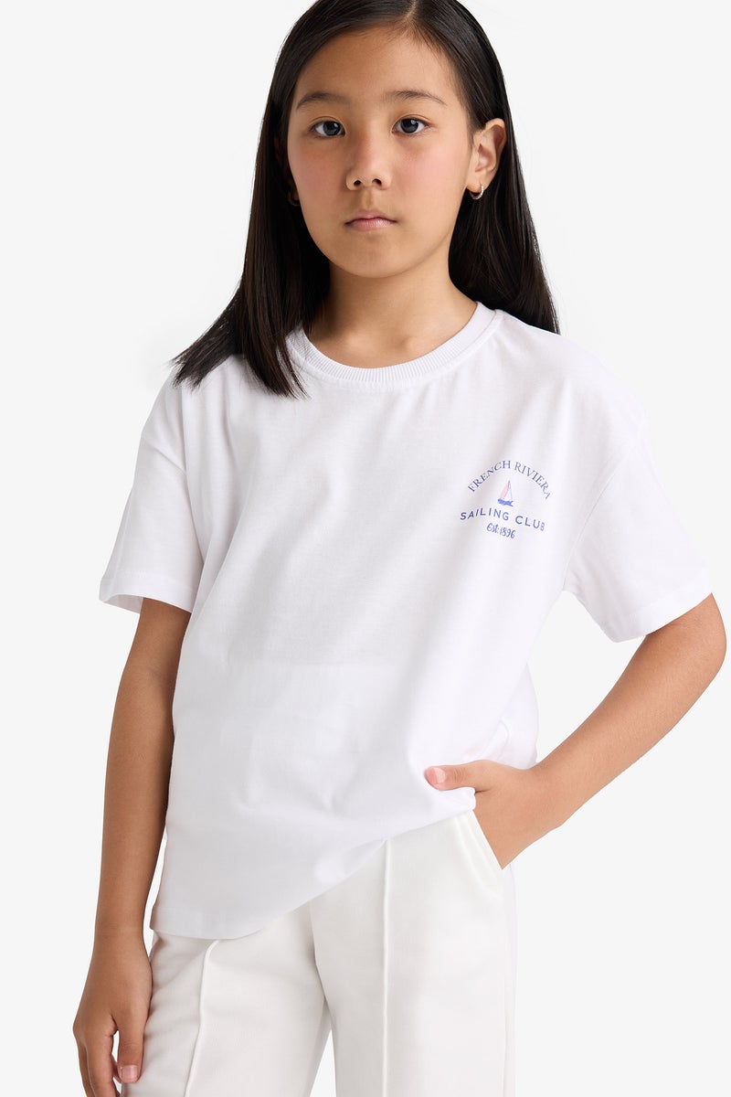 DeFacto Blue Girl Girl Relax Fit Crew Neck 2 Piece Short Sleeve T-Shirt Casual - Image 4