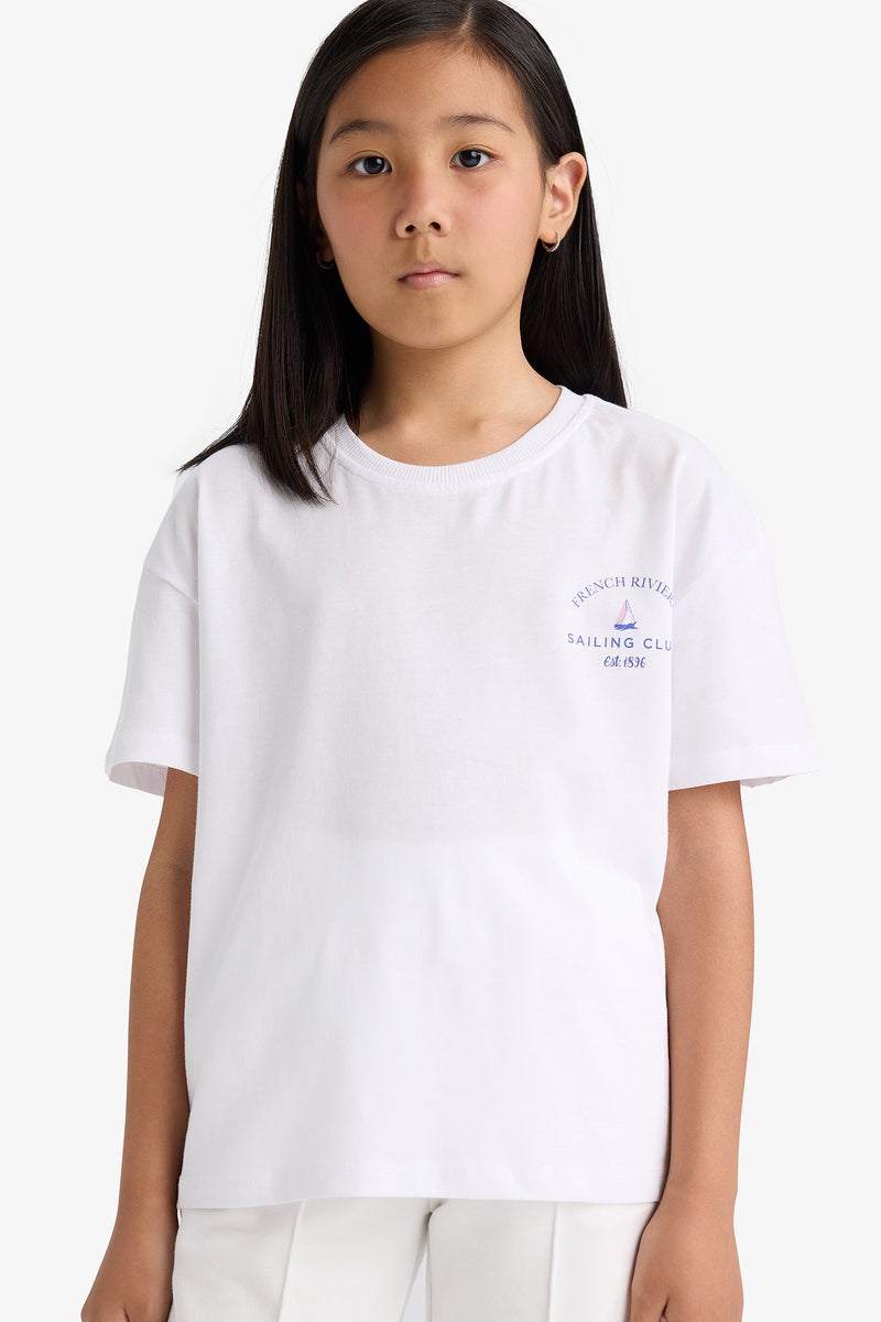 DeFacto Blue Girl Girl Relax Fit Crew Neck 2 Piece Short Sleeve T-Shirt Casual - Image 2