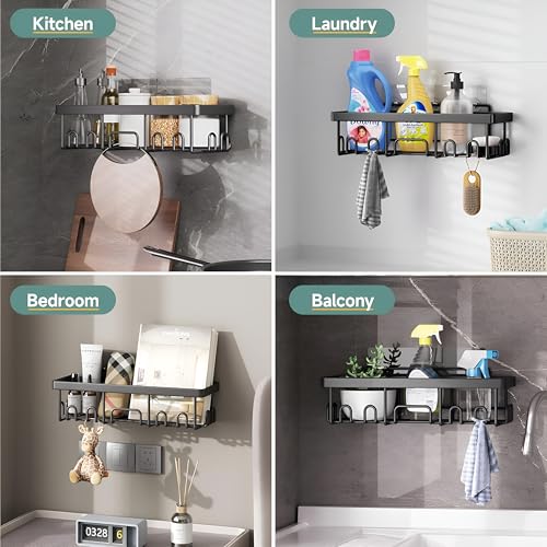 Homeor MS Self Adhesive Bathroom Shelf I Wall Mounted Bathroom Organizer I Shower Caddy Shelf Organizer Rack I Multifunctional Bathroom Rack for Bathroom, Living Room & Kitchen Accessories, Pack of 2 - Image 4