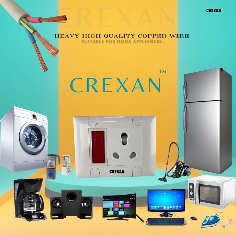 Crexan Extension BoardBox 16A2500W Flexible Extension Board with Power Indicator and 6A16A Socket with Safety Shutter 25 Sqmm 3 Core White Copper Wire 2500 Wattage 16A Small Plug 15 Meter - Image 2