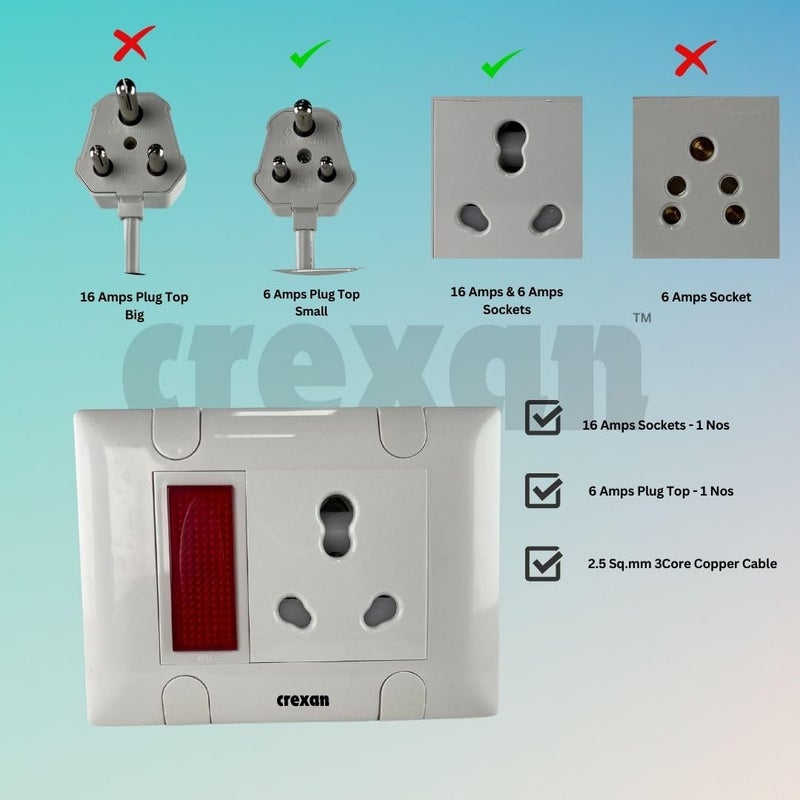 Crexan Extension BoardBox 16A2500W Flexible Extension Board with Power Indicator and 6A16A Socket with Safety Shutter 25 Sqmm 3 Core White Copper Wire 2500 Wattage 16A Small Plug 15 Meter - Image 4