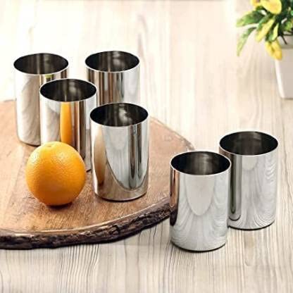 faas Pack of 6 Stainless Steel Plain Glass for Multi Purpose Set of 6 Pcs Glass Set Water/Juice Glass (300 mlSteel) - Image 2