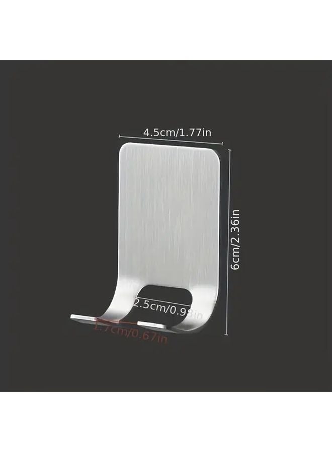 Brushed Stainless Steel No Drill Adhesive Wall Mounted Shaver Holder With Hooks - Image 4