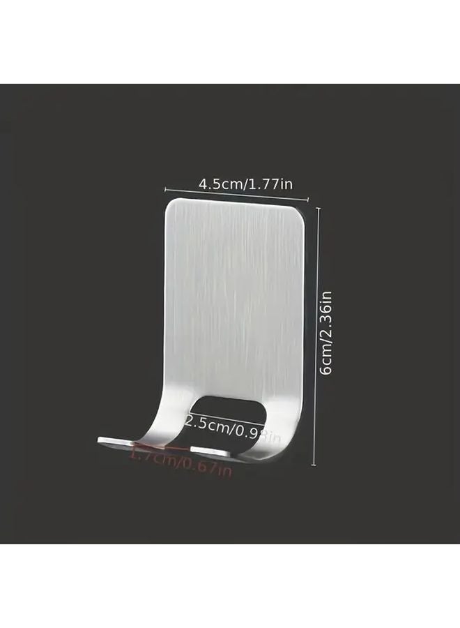 Brushed Stainless Steel No Drill Adhesive Wall Mounted Shaver Holder With Hooks - Image 1
