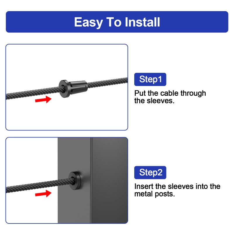 BLIKA Upgraded 40 Pack Stainless Steel Black Protector Sleeves for 1/8" 5/32" or 3/16" Deck Cable Railing, for Metal Posts, T316 Marine Grade, Cable Railing Protector Sleeves, Cable Railing Post Kits - Image 3