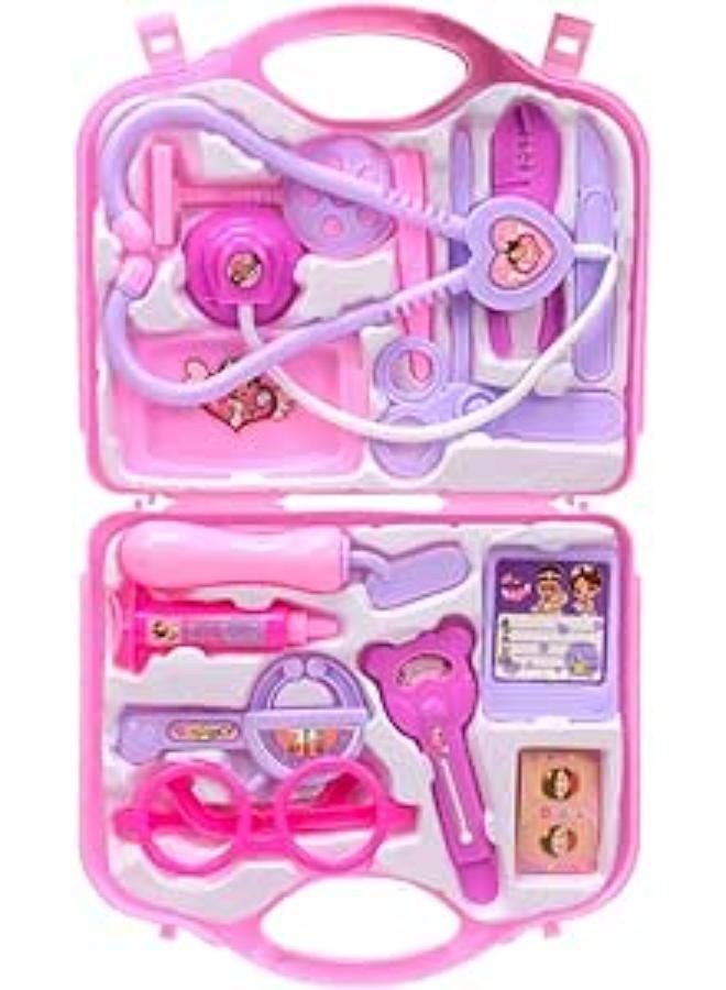 Doctor's Case Children's Play Set, 15 Pieces Doctor Case with Real Stethoscope, Thermometer, Syringe, Gift for Children, Role Play, Medical Learning Toy, Party Game Toy from 3 Years (Pink)