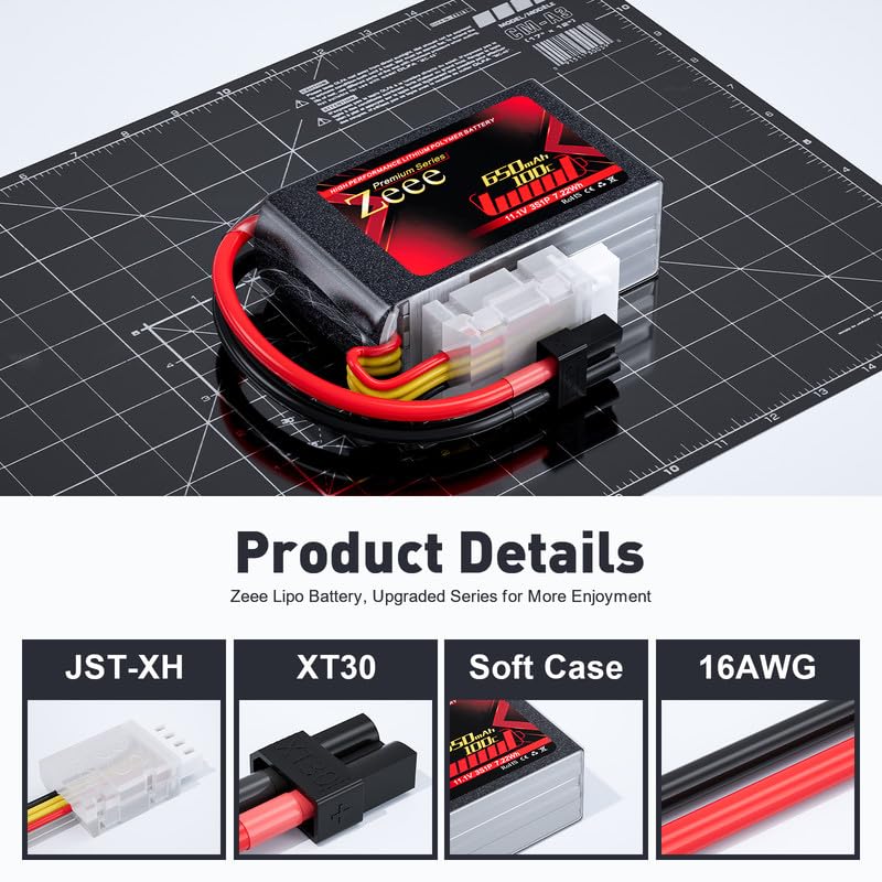 Zeee Zeee Premium Series 3S Lipo Battery 650mAh 11.1V 100C with XT30 Plug for FPV Racing Drone Quadcopter Helicopter Airplane RC Boat RC Car RC Models(2 Pack)  - Image 3