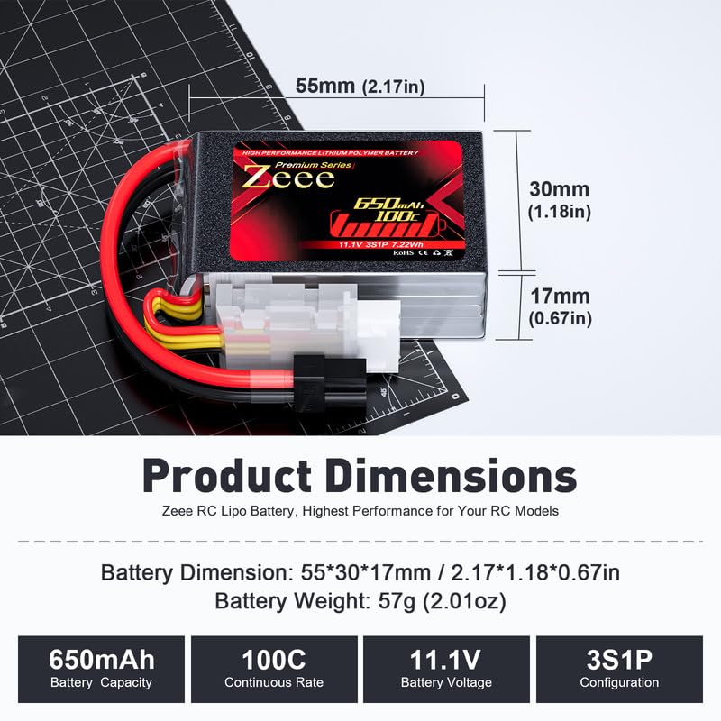 Zeee Zeee Premium Series 3S Lipo Battery 650mAh 11.1V 100C with XT30 Plug for FPV Racing Drone Quadcopter Helicopter Airplane RC Boat RC Car RC Models(2 Pack)  - Image 2