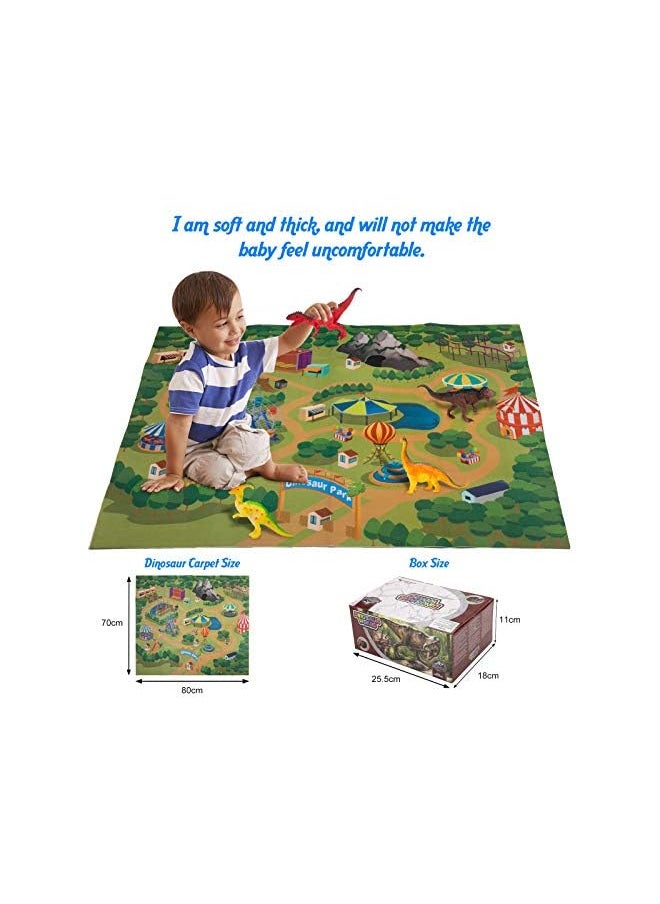 Dinosaur Toys Set, 70 x 80CM Soft Play Mat with 24Pcs Realistic Looking Dinosaurs Including T-Rex, Triceratops, Velociraptor, for Boys Girls Indoor Outdoor Playset to Create a Dino World, G7360