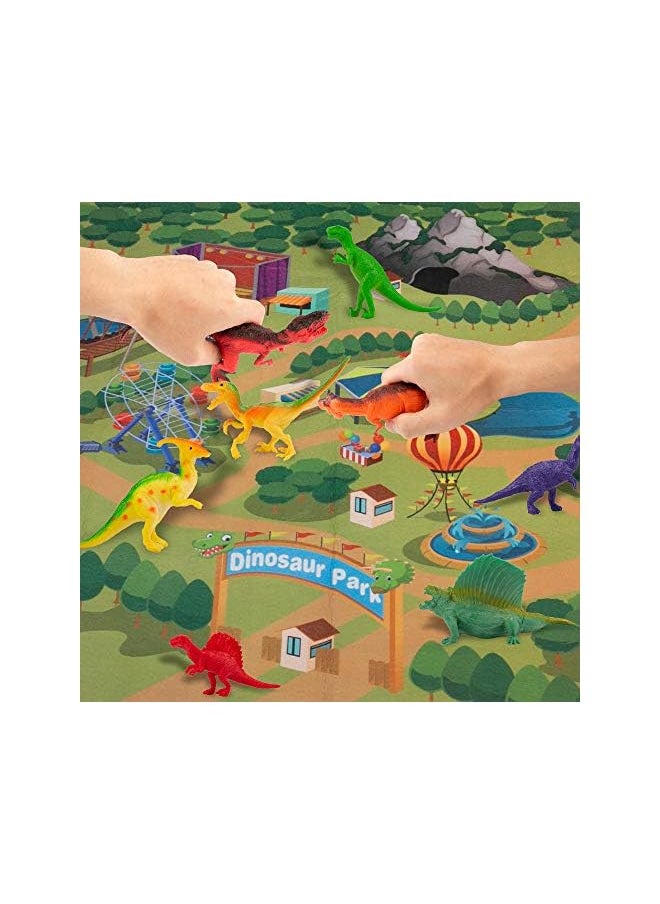 Dinosaur Toys Set, 70 x 80CM Soft Play Mat with 24Pcs Realistic Looking Dinosaurs Including T-Rex, Triceratops, Velociraptor, for Boys Girls Indoor Outdoor Playset to Create a Dino World, G7360