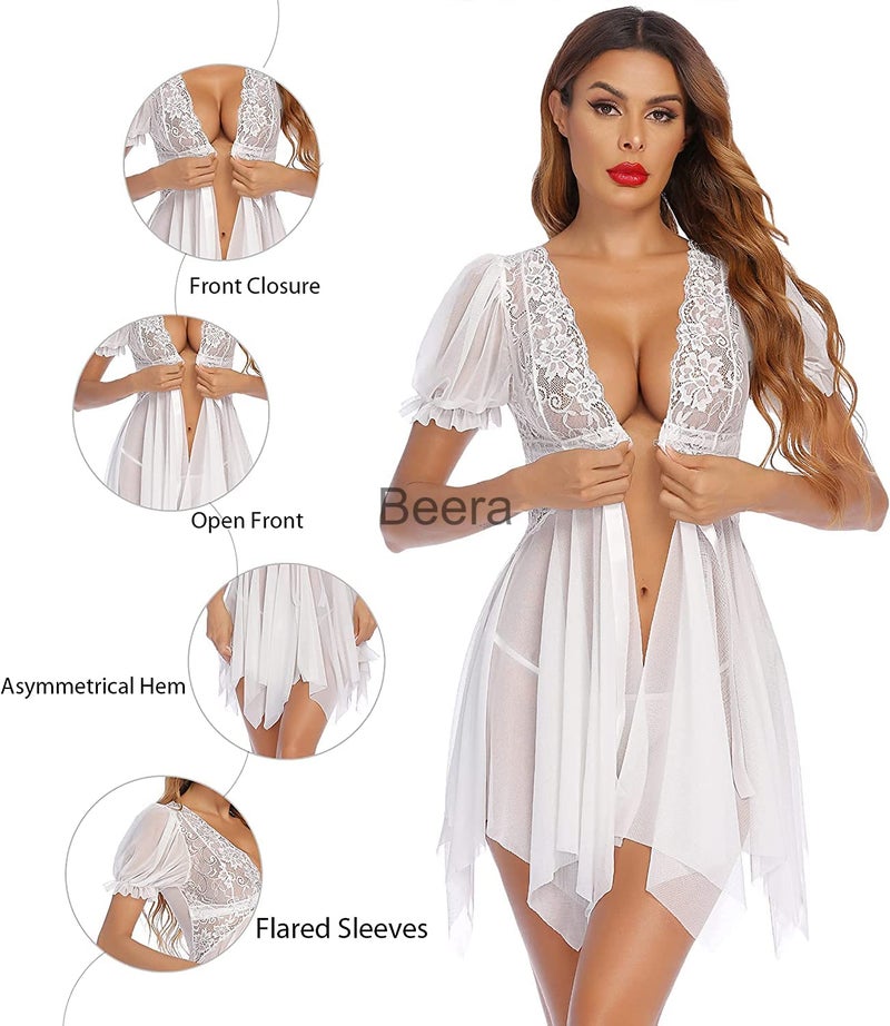 RioDebella Beera Women's Lace Embroidered Above Knee Babydoll Sleepwear - Image 2