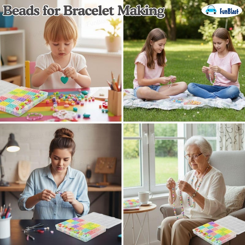 FunBlast طقم صنع الأساور DIY للفتيات – طقم خرز وحرف مجوهرات مع تعليقات، خيط مرن – خرز لصنع الأساور – هدايا للفتيات من عمر 8-10 سنوات – ألعاب للأطفال من 7-14 سنة - Image 5