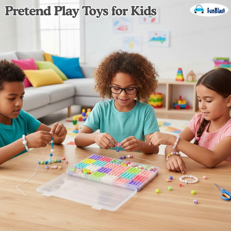 FunBlast طقم صنع الأساور DIY للفتيات – طقم خرز وحرف مجوهرات مع تعليقات، خيط مرن – خرز لصنع الأساور – هدايا للفتيات من عمر 8-10 سنوات – ألعاب للأطفال من 7-14 سنة - Image 4