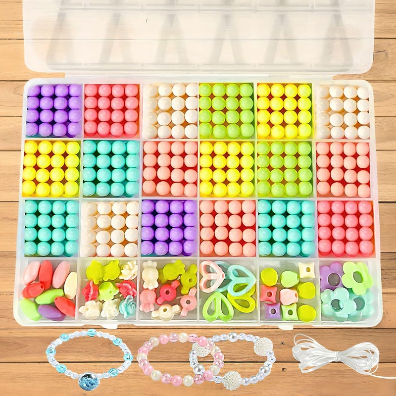 FunBlast طقم صنع الأساور DIY للفتيات – طقم خرز وحرف مجوهرات مع تعليقات، خيط مرن – خرز لصنع الأساور – هدايا للفتيات من عمر 8-10 سنوات – ألعاب للأطفال من 7-14 سنة - Image 1