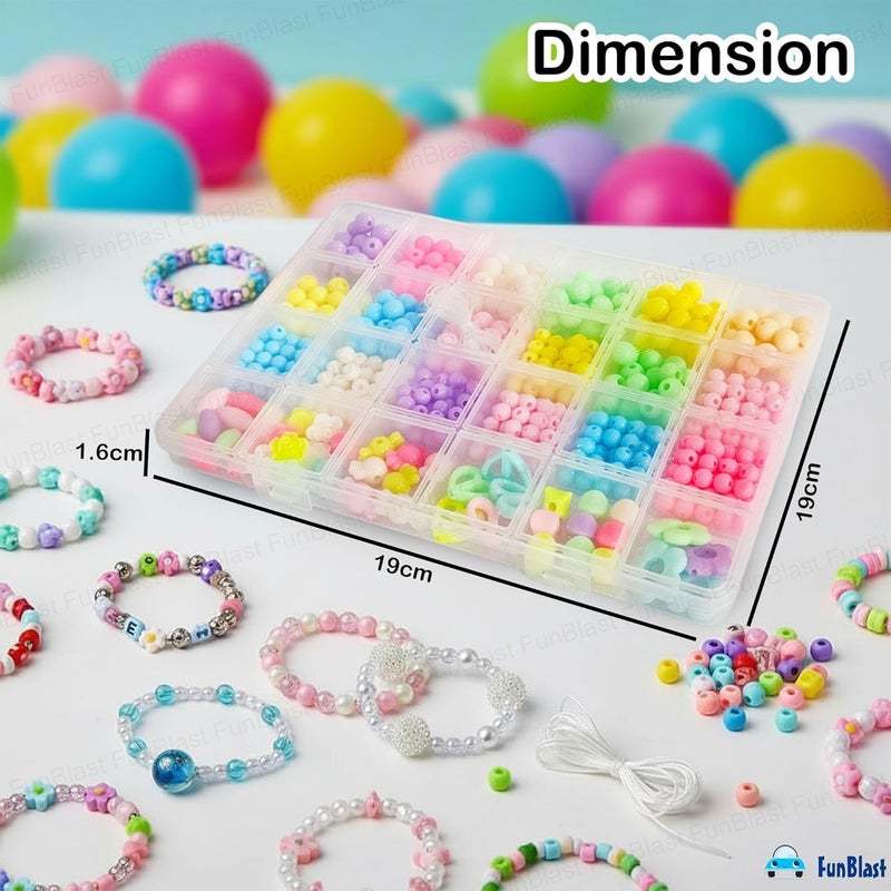 FunBlast طقم صنع الأساور DIY للفتيات – طقم خرز وحرف مجوهرات مع تعليقات، خيط مرن – خرز لصنع الأساور – هدايا للفتيات من عمر 8-10 سنوات – ألعاب للأطفال من 7-14 سنة - Image 2