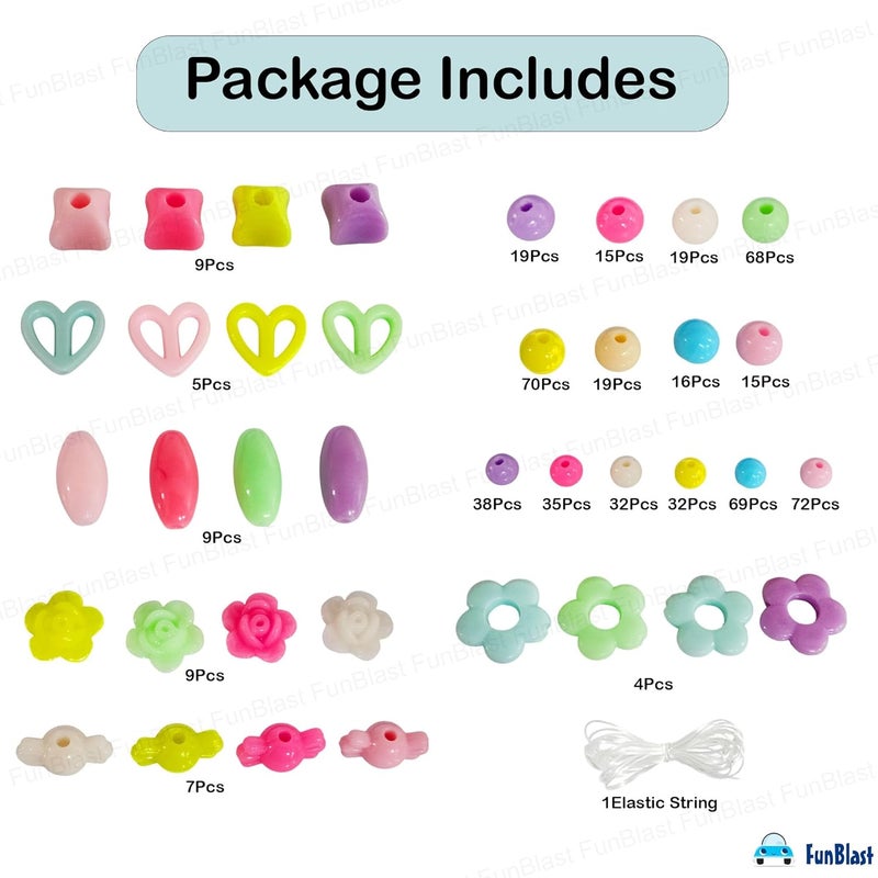 FunBlast طقم صنع الأساور DIY للفتيات – طقم خرز وحرف مجوهرات مع تعليقات، خيط مرن – خرز لصنع الأساور – هدايا للفتيات من عمر 8-10 سنوات – ألعاب للأطفال من 7-14 سنة - Image 3