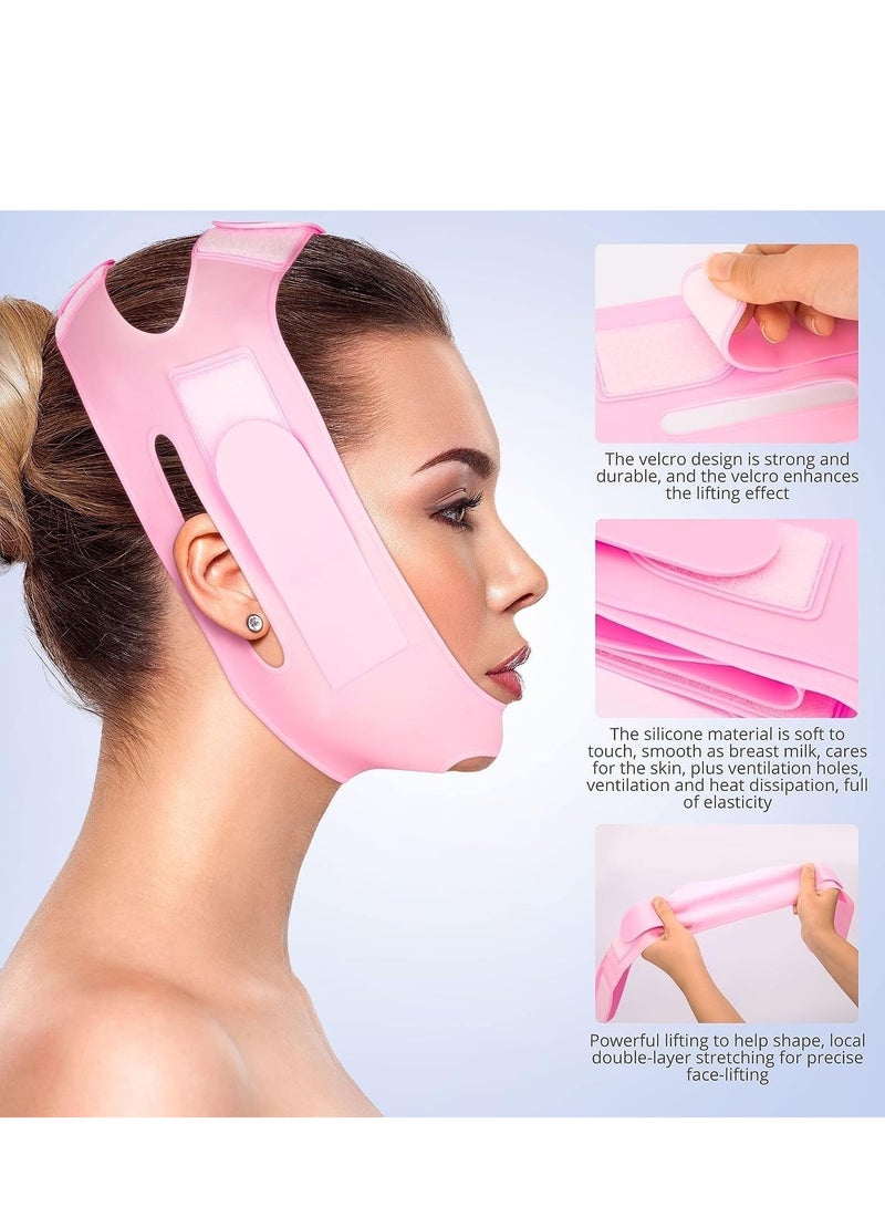 قناع وجه على شكل حرف V من السيليكون - حزام شد الوجه، قناع تنحيف الوجه والخد | حزام رفيع لتنحيف الذقن والذقن المزدوج للنساء والرجال لشد البشرة (قناع على شكل حرف V) - Image 2