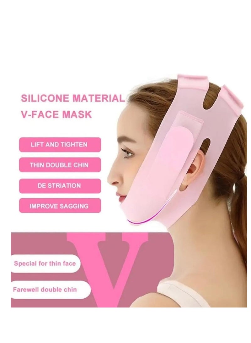 قناع وجه على شكل حرف V من السيليكون - حزام شد الوجه، قناع تنحيف الوجه والخد | حزام رفيع لتنحيف الذقن والذقن المزدوج للنساء والرجال لشد البشرة (قناع على شكل حرف V) - Image 3
