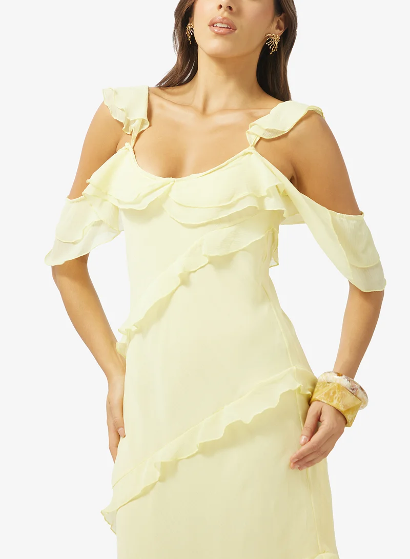 Ginger  Cold Shoulder Frill Detail Sun Dress for Women | Best Price UAE