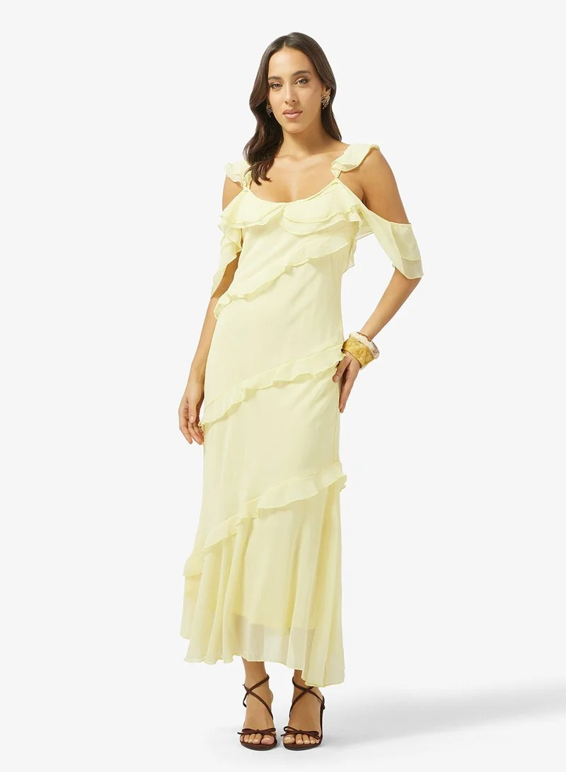 Ginger Cold Shoulder Frill Detail Sun Dress