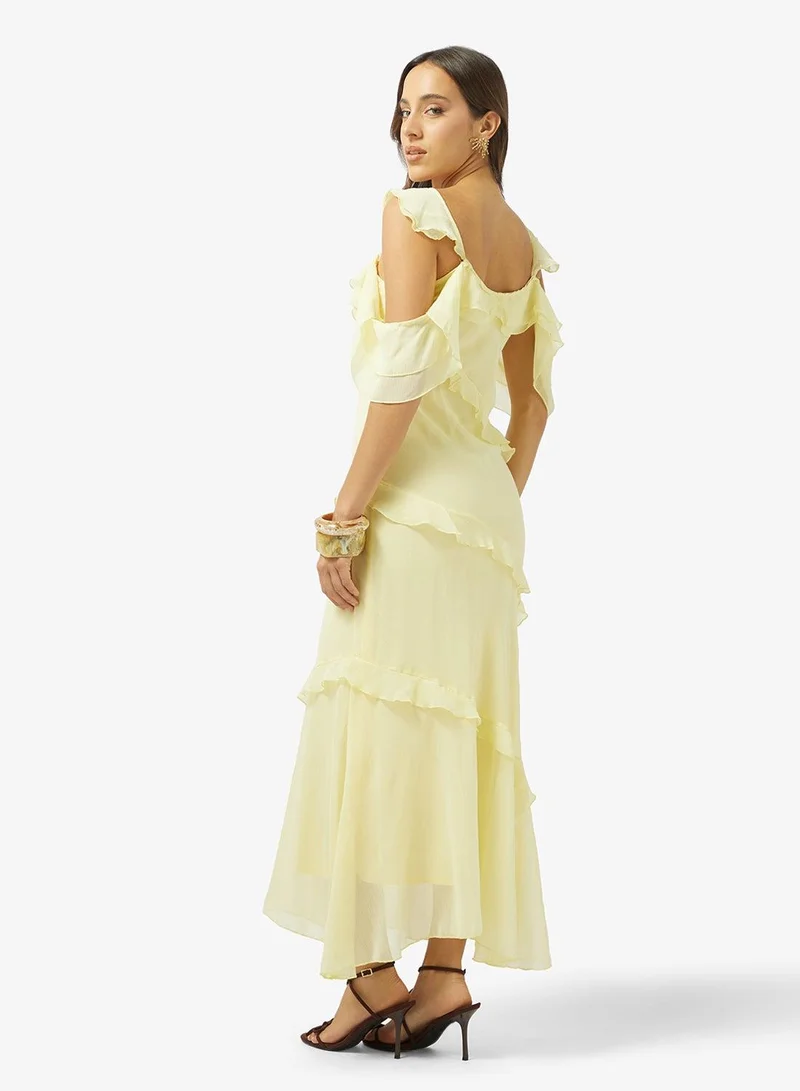 Ginger Cold Shoulder Frill Detail Sun Dress