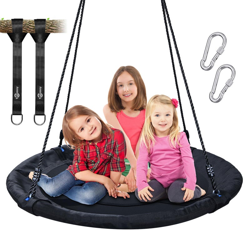 Trekassy 700lb 40 Inch Saucer Tree Swing for Kids Adults Outdoor 900D Oxford Waterproof with 2pcs Tree Hanging Straps, Steel Frame and Adjustable Ropes Black - Image 1