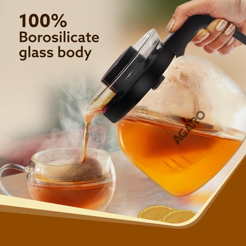 AGARO Elite Glass Carafe with Strainer Lid, 1200ml, Glass Kettle, Borosilicate Glass, Microwave Safe, Low Flame Proof, Transparent. - Image 3