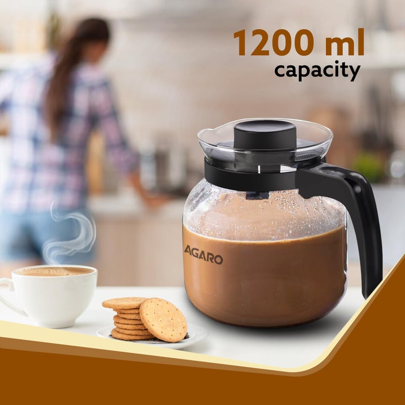 AGARO Elite Glass Carafe with Strainer Lid, 1200ml, Glass Kettle, Borosilicate Glass, Microwave Safe, Low Flame Proof, Transparent. - Image 2