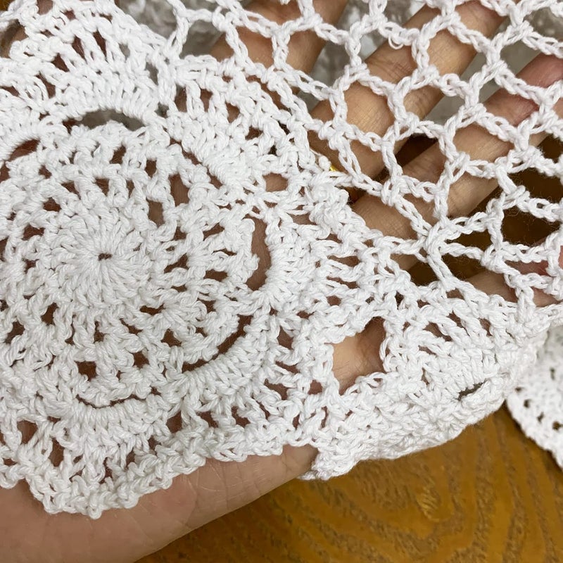 USTIDE 48-inch Handmade Crochet Cotton Tablecloth Round White Crochet Tablecloths Table Covers - Image 5