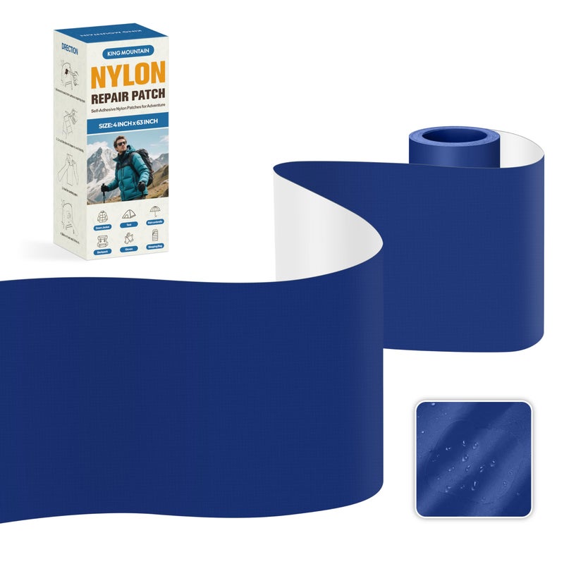 KING MOUNTAIN Self Adhesive Nylon Fabric Repair Tape, 4Ã—63 Inches, Quick Down Jacket Repair Patch, Waterproof Outdoor Gear Patch Kit for Tent,Backpacks,Umbrella, Gloves, Sleeping Bag (Dark Blue) - Image 1
