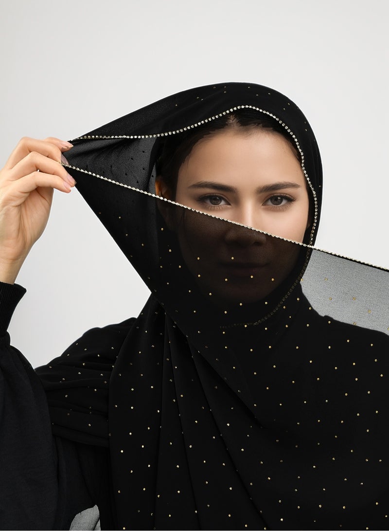 Shawl Hijab Diamond Beaded Bubble Chiffon Scarf, Diamond Shiny Shawl Solid Colour Muslim Cloak Women's Hijab - Image 1