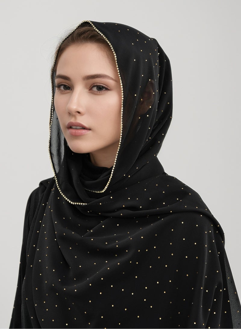 Shawl Hijab Diamond Beaded Bubble Chiffon Scarf, Diamond Shiny Shawl Solid Colour Muslim Cloak Women's Hijab - Image 2