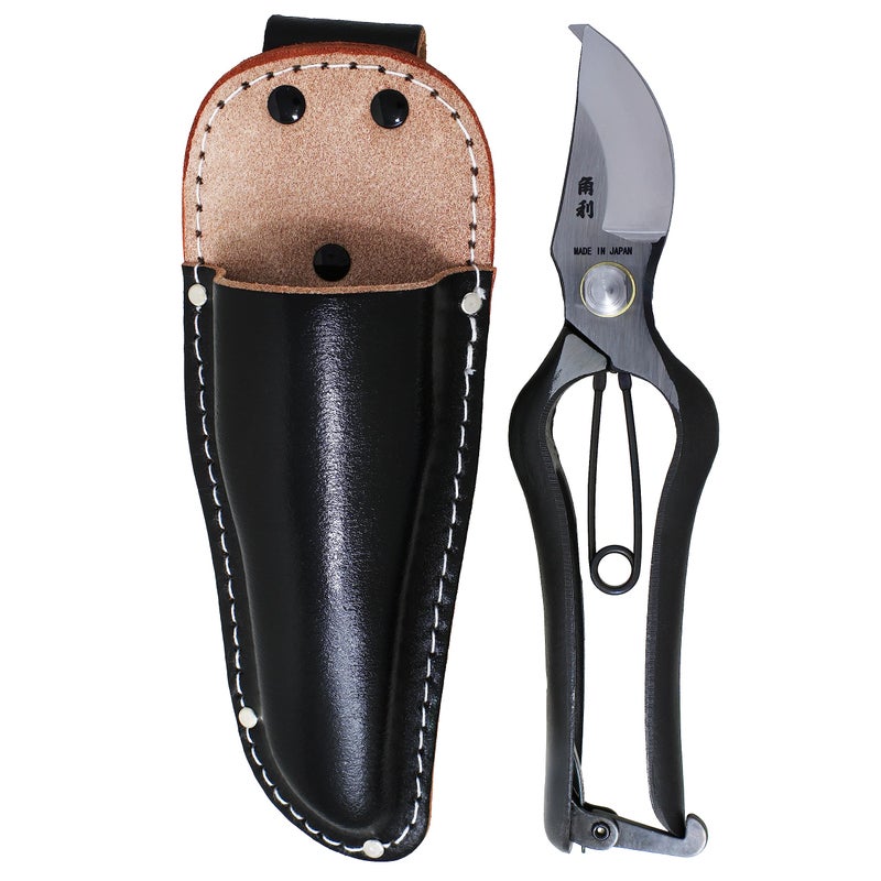 KAKURI Japanese Pruning Shears for Gardening Heavy Duty 8", Made in JAPAN, Professional Garden Bypass Pruners with Leather Sheath, Hand Forged Japanese Carbon Steel, Black - Image 1