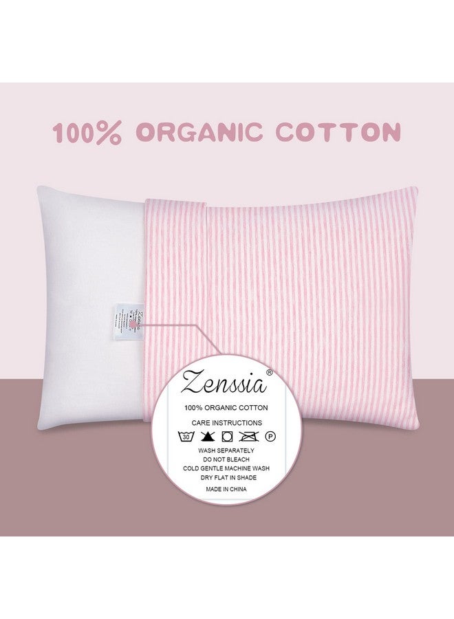 Zenssia Organic Cotton Toddler Pillowcase/Travel Pillowcase Pack of 2 Set 13x18 Inches with Envelope Closure - Soft & Breathable Baby Pillow Case Cover Pink Stripe - Image 2