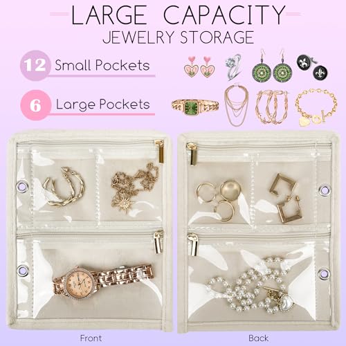 LingLingo Travel Jewelry Organizer Case, Jewelry Bags Jewelry Storage Book Binder with Clear Zipper Velvet Pouch for Traveling,Earrings, Rings, Necklace, Bracelet (Inner Pages,Beige,3 PCS) - Image 3