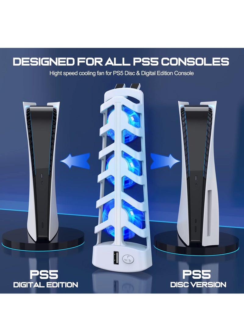 DOBE - PS5 Cooling Fans, Compatible With PlayStation 5 Disc/ Digital Edition Console, with LED Light, Switch and USB Output Port, White - Image 1