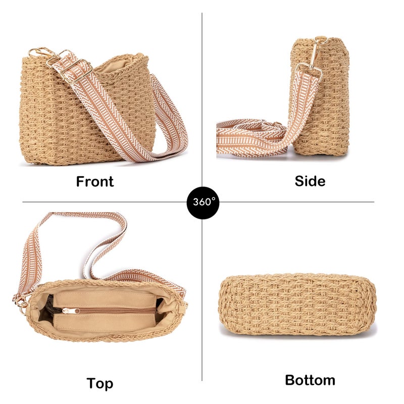 Herald Small Summer Crossbody Bags for Women, Beach Handmade Straw Woven Pocketbooks Handbag Shoulder Purse (Coffee) - Image 5