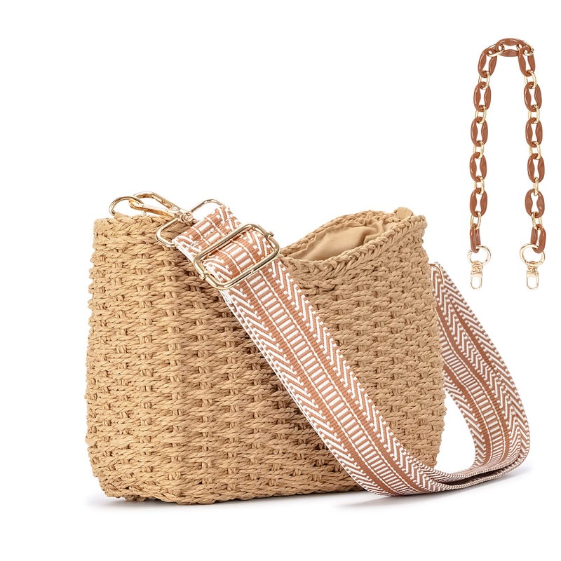 Herald Small Summer Crossbody Bags for Women, Beach Handmade Straw Woven Pocketbooks Handbag Shoulder Purse (Coffee) - Image 1