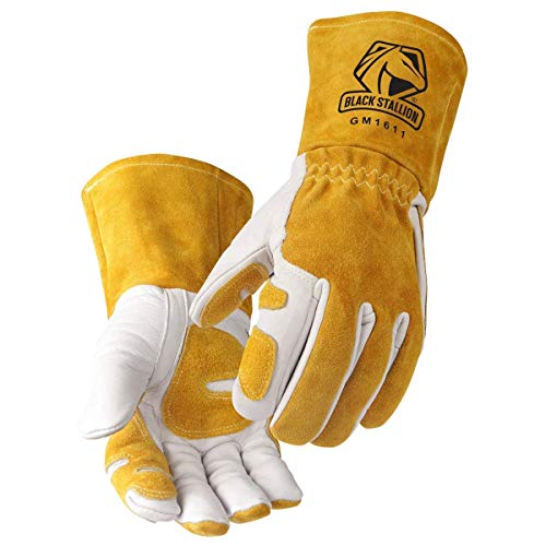 BLACK STALLION Revco GM1611 Top Grain Leather Cowhide MIG Welding Gloves with Reinforced Palm & Thumb & Index Finger, Seamless Forefinger, 5" Cuff for Extra Protection (Medium) - Image 1