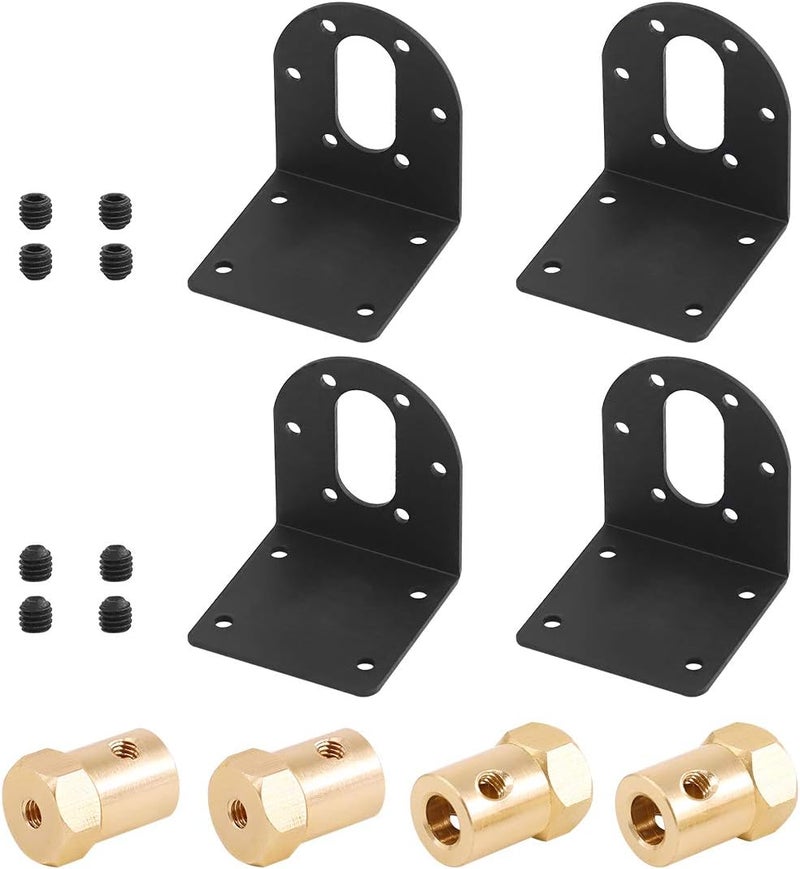 Rustark 4 Pcs 37mm Diameter DC Gear Motors Mounting Bracket Black Rust Resistance Gearbox Fixed Seat Gear Reduction Motor Holder with 4 Pcs 6mm Hex Coupling for Small Stepper Motors - Image 1