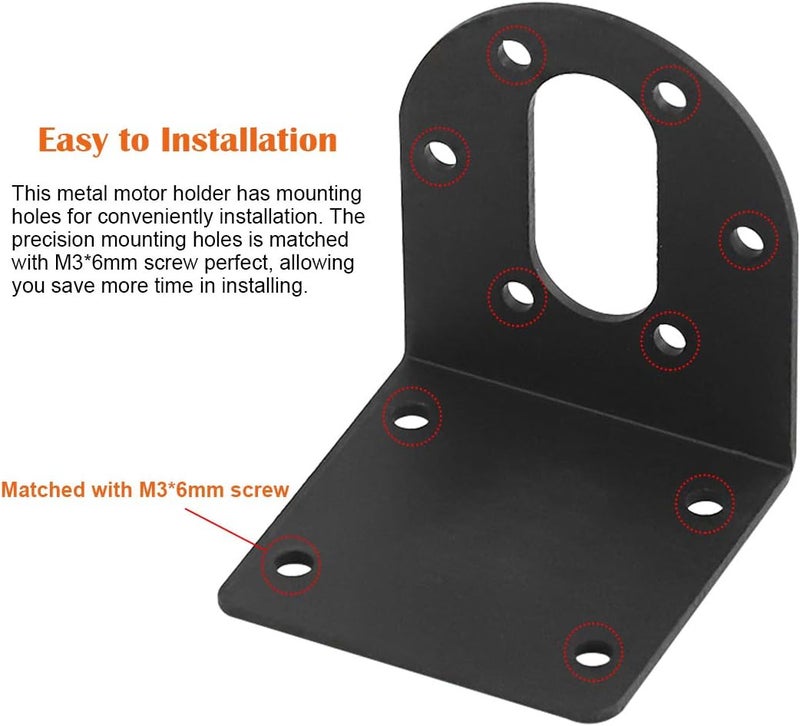 Rustark 4 Pcs 37mm Diameter DC Gear Motors Mounting Bracket Black Rust Resistance Gearbox Fixed Seat Gear Reduction Motor Holder with 4 Pcs 6mm Hex Coupling for Small Stepper Motors - Image 4