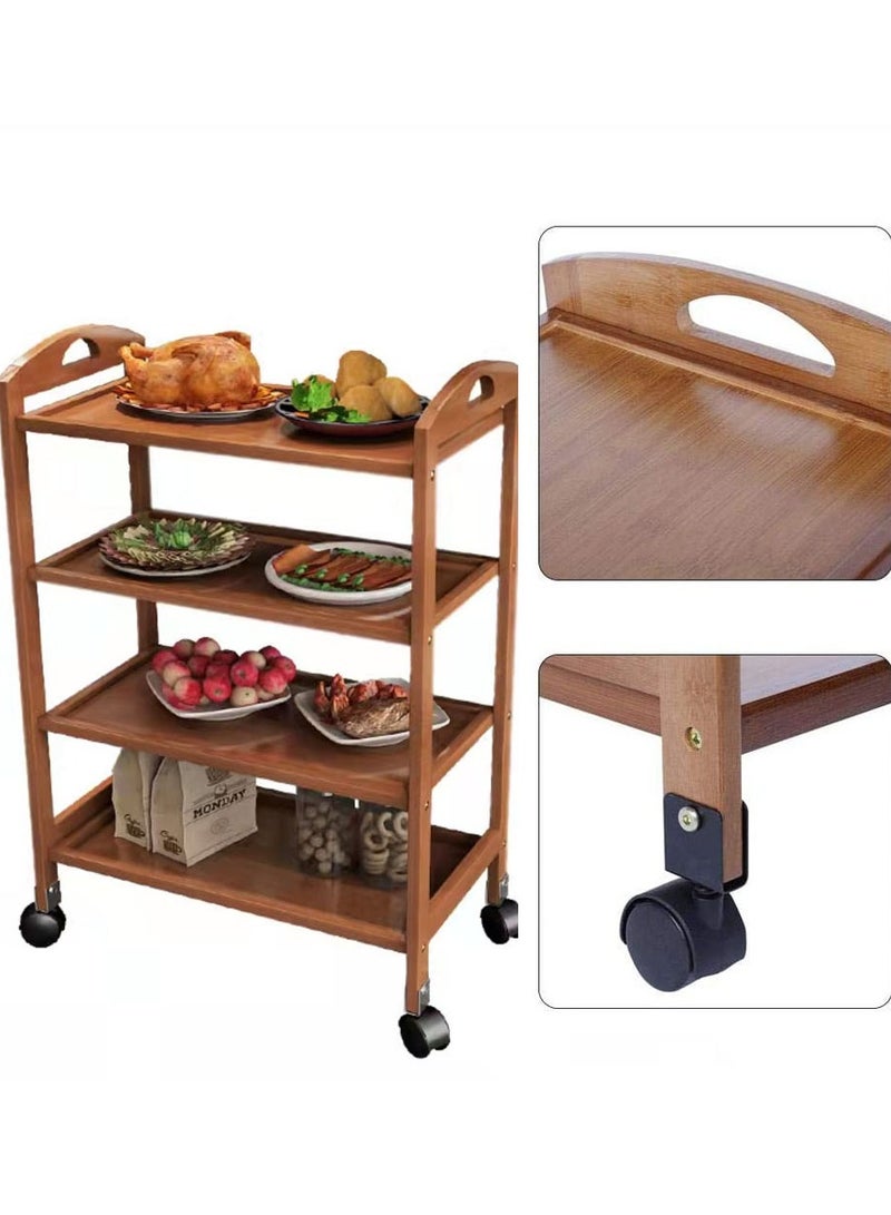LINGWEI Bamboo Kitchen Trolley Wooden Utility Serving Cart Brown 60x81x33cm - Image 1