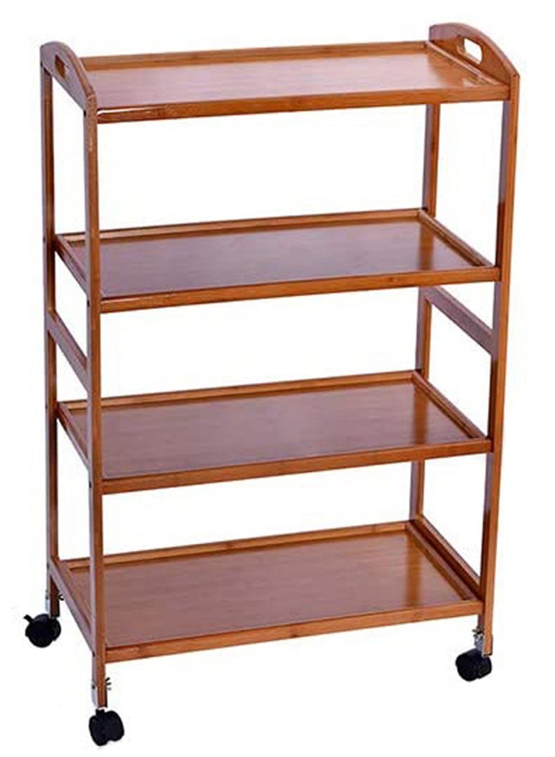 LINGWEI Bamboo Kitchen Trolley Wooden Utility Serving Cart Brown 60x81x33cm - Image 2