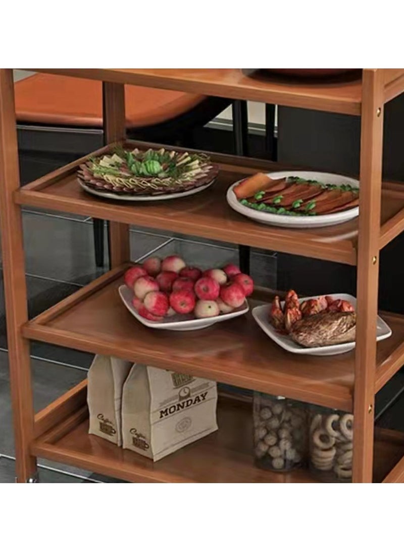 LINGWEI Bamboo Kitchen Trolley Wooden Utility Serving Cart Brown 60x81x33cm - Image 5