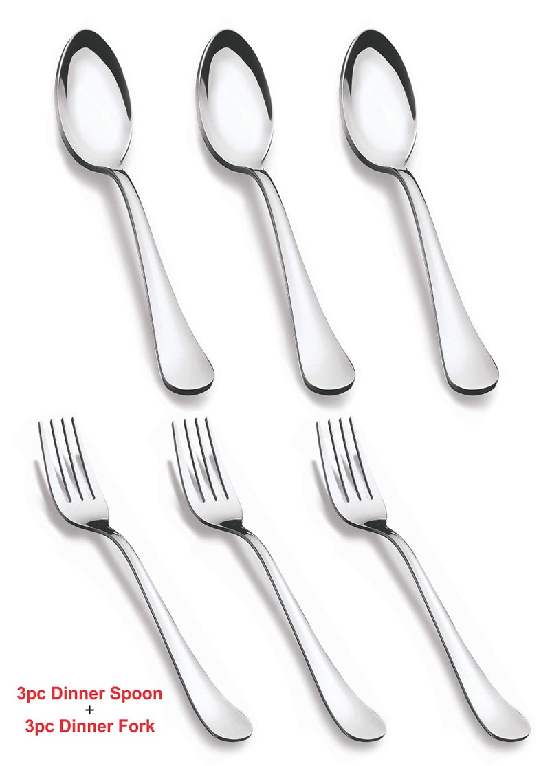 TIARA - Lavish 6 Piece Stainless Steel Dinner Spoon & Fork Set (3 Dinner Spoons, 3 Forks) - Image 4