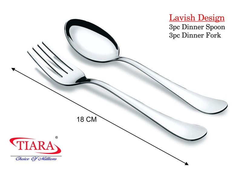 TIARA - Lavish 6 Piece Stainless Steel Dinner Spoon & Fork Set (3 Dinner Spoons, 3 Forks) - Image 2