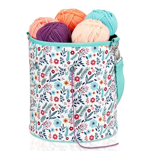 FINPAC Yarn Bag Crochet Knitting Tote Bag Storage Organizer for Crocheting Project Store Skein Ball Short Needles AccessoriesSpring Bloom - Image 1