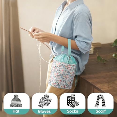 FINPAC Yarn Bag Crochet Knitting Tote Bag Storage Organizer for Crocheting Project Store Skein Ball Short Needles AccessoriesSpring Bloom - Image 3
