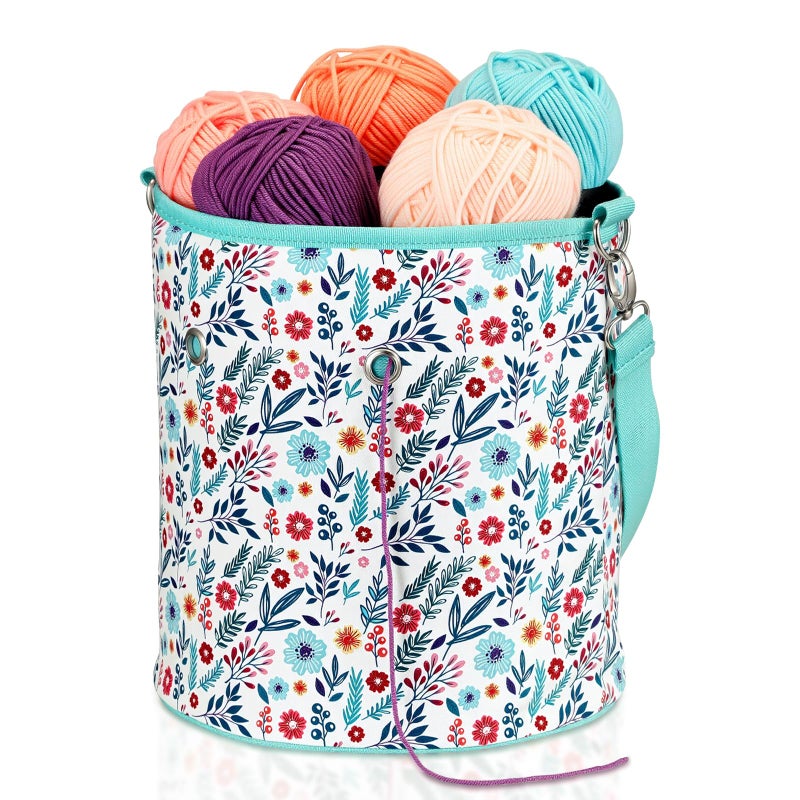 FINPAC Yarn Bag Crochet Knitting Tote Bag Storage Organizer for Crocheting Project Store Skein Ball Short Needles AccessoriesSpring Bloom - Image 2