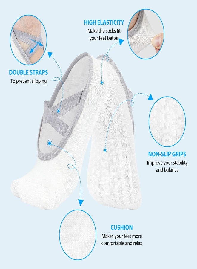 Queenshin Women's Yoga Socks with Non-Slip Grips & Straps Best for Pilates Ballet Dance Hospital Anti-Skid Socks 3 Pairs - Image 3